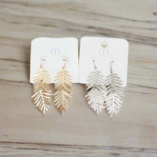 Gold and Silver Leaf Drop Earrings