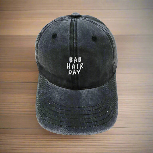 Bad Hair Day Embroidered Washed Baseball Cap