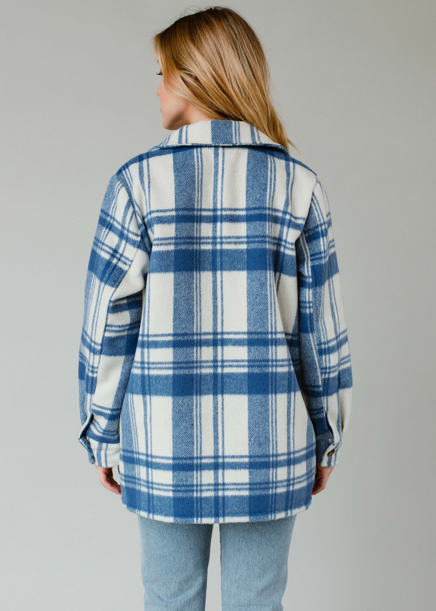 Royal Blue & Cream Plaid Shacket