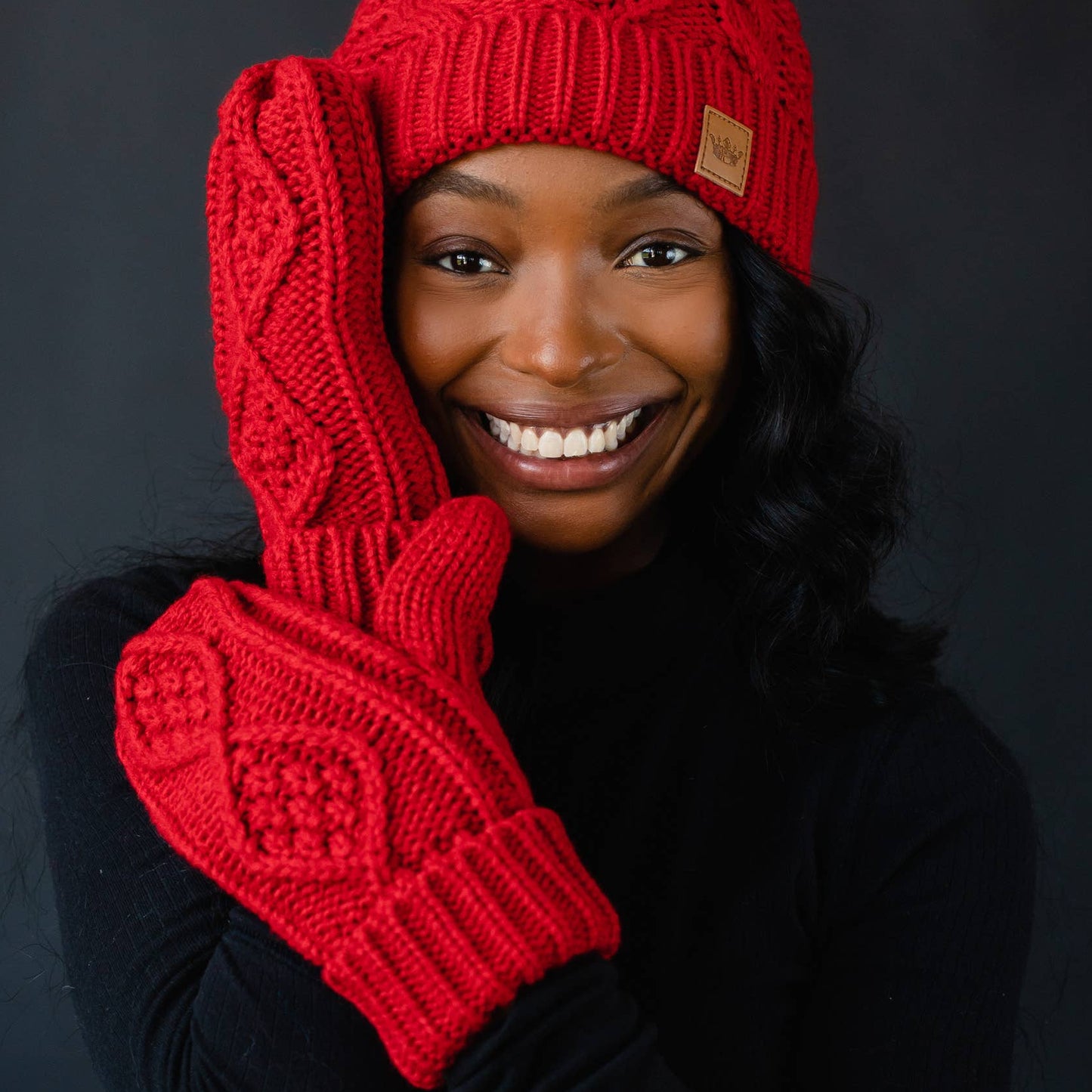 Red Cable Knit Mittens