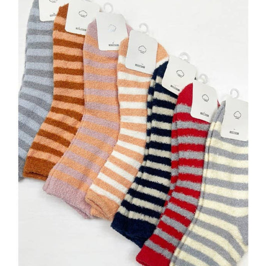 Stripe Plush Assorted Colors Cozy Socks