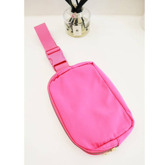 Solid Color Crossbody Fanny Pack Belt Bag: HOT PINK