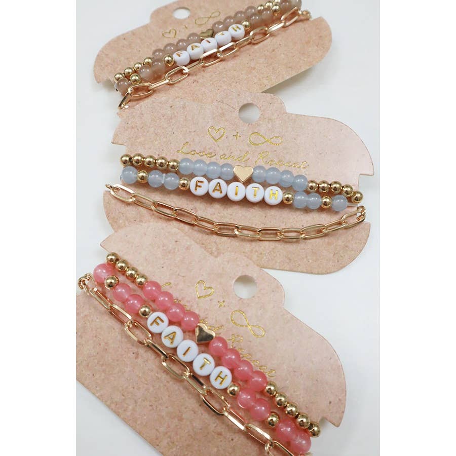 Faith Bead and Chain Layered Soft Tone Bracelets