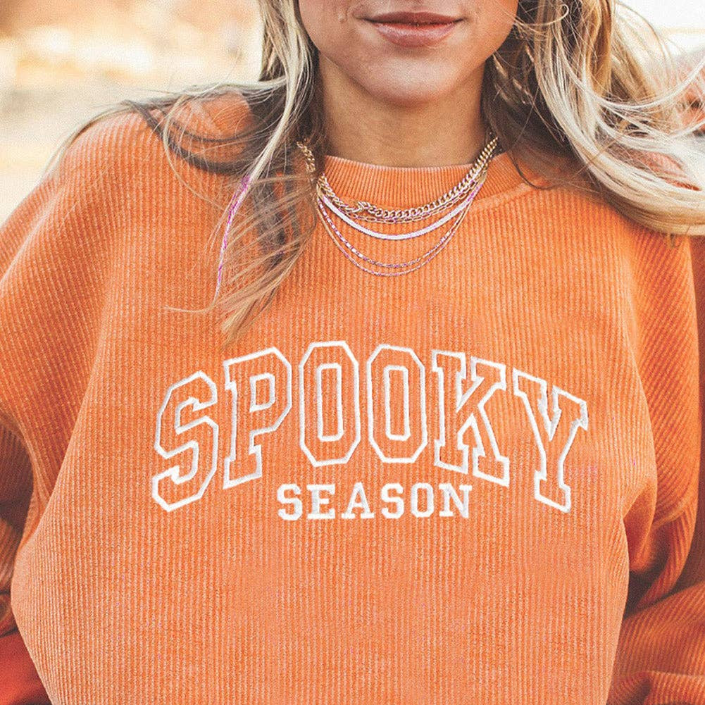 SPOOKY SEASON Embroidered Ribbed Sweatshirt