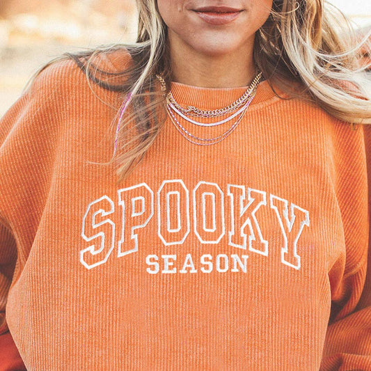 SPOOKY SEASON Embroidered Ribbed Sweatshirt
