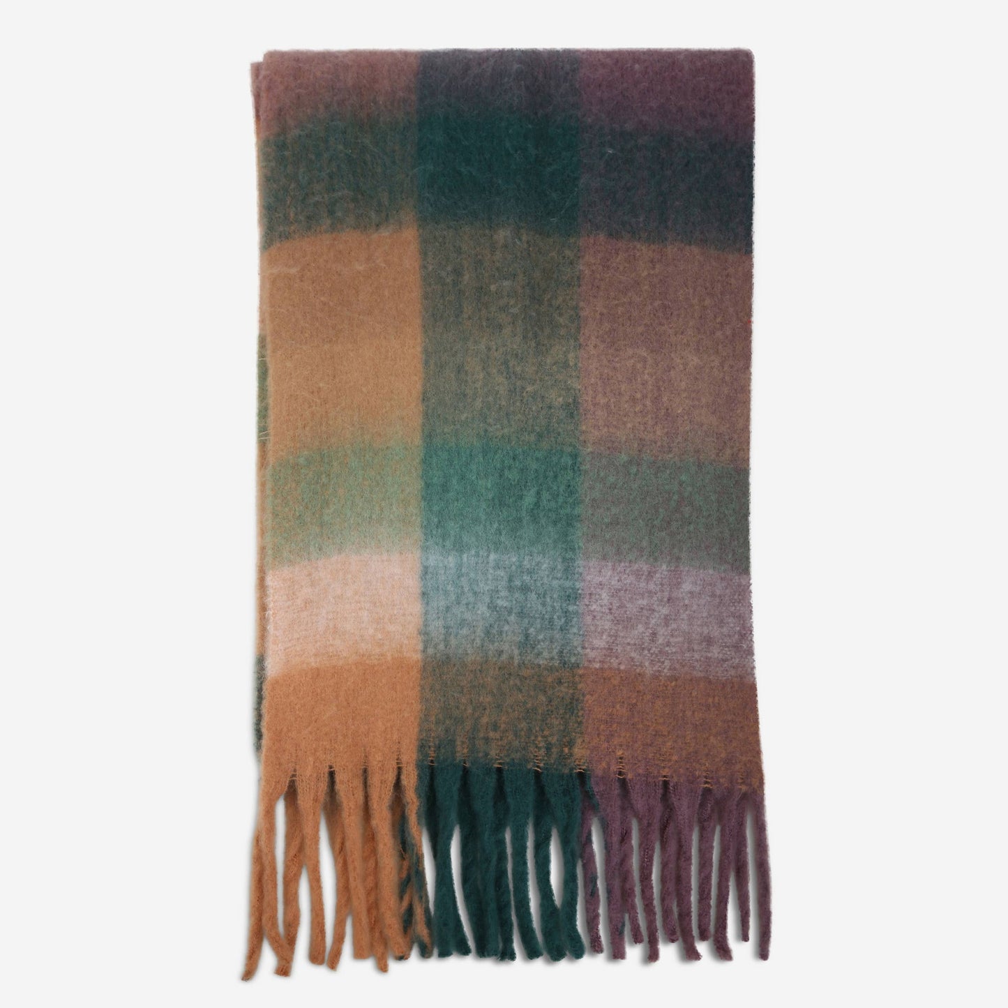 Plaid Pattern Fringe Oblong Winter Scarf