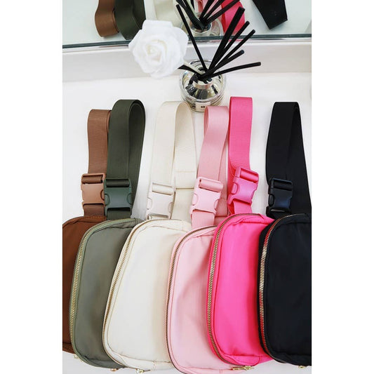 Solid Color Crossbody Fanny Pack Belt Bag: HOT PINK
