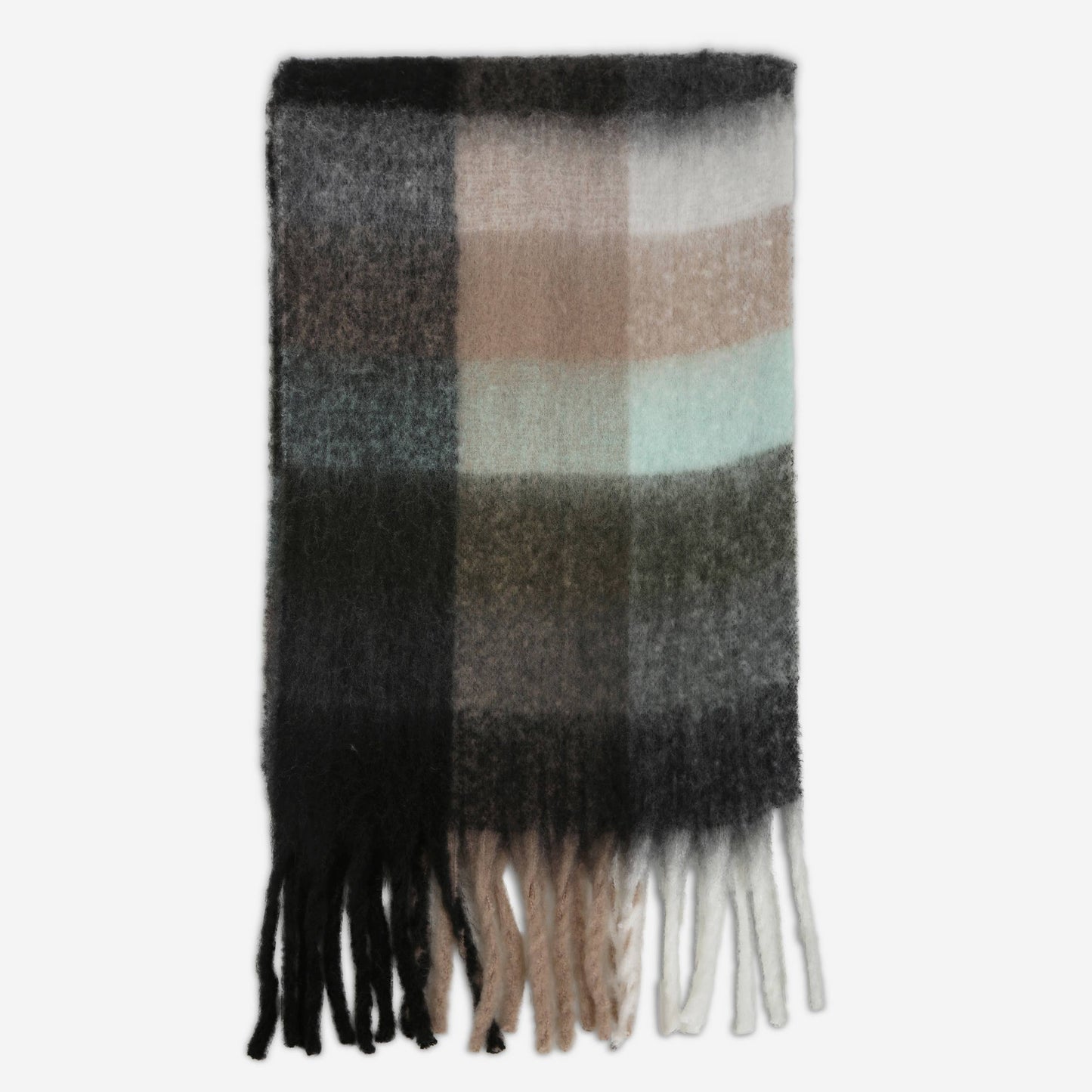 Plaid Pattern Fringe Oblong Winter Scarf