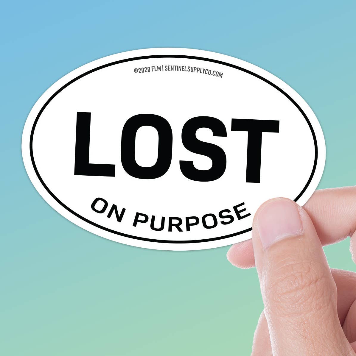 Lost on Purpose Oval Bumper Sticker, Outdoor Adventure Decal