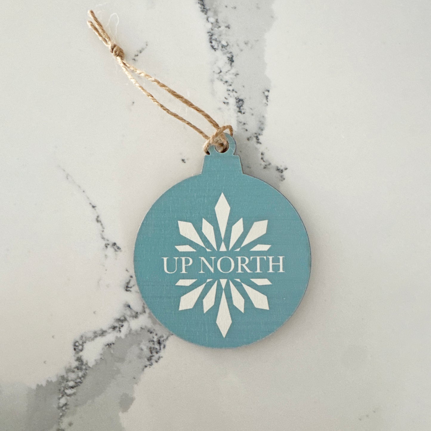 Light Blue Up North Snowflake Wooden Ornament