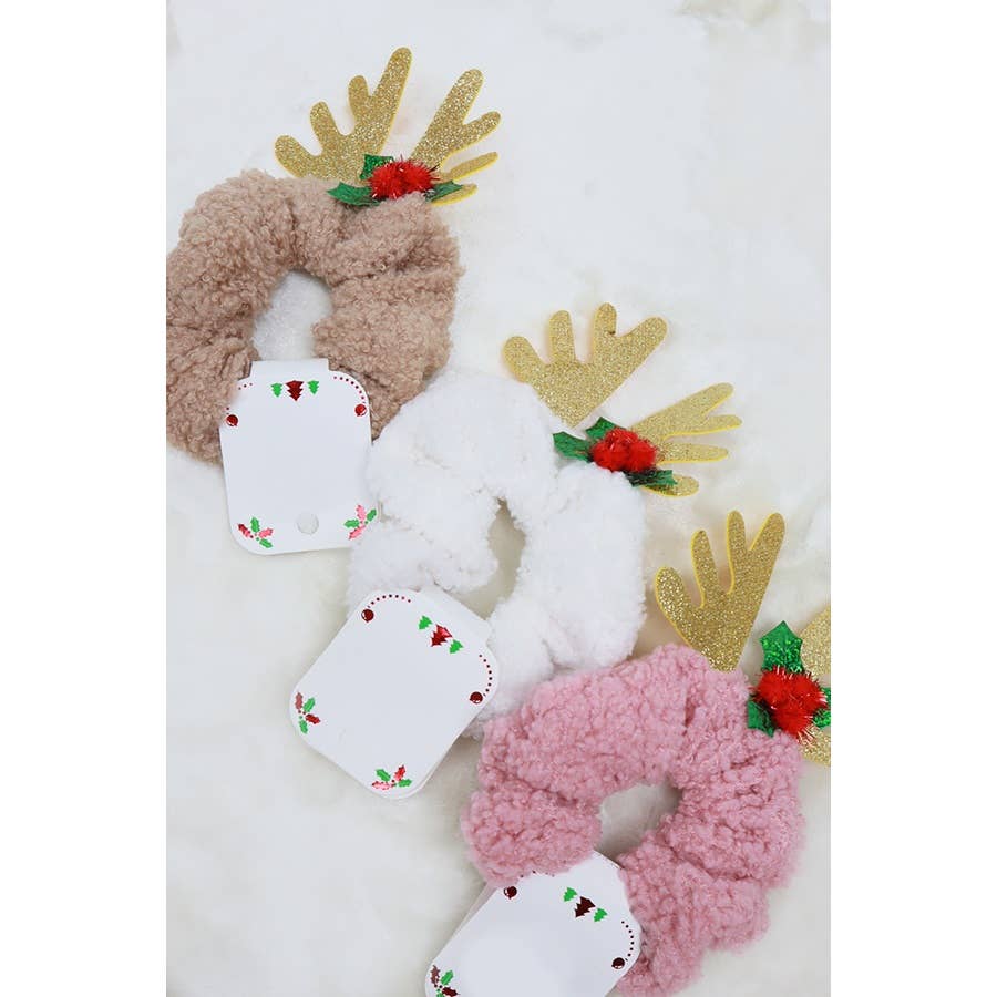 Glitter Antlers Fluffy Scrunchie Hair Tie