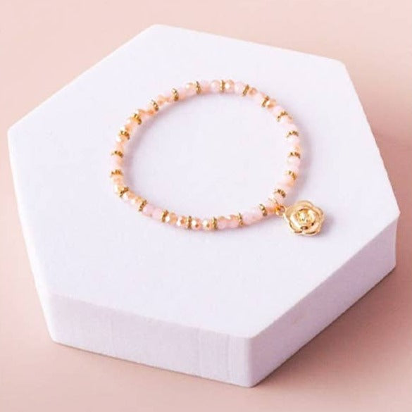 Rose Charm Crystal Bead Bracelet