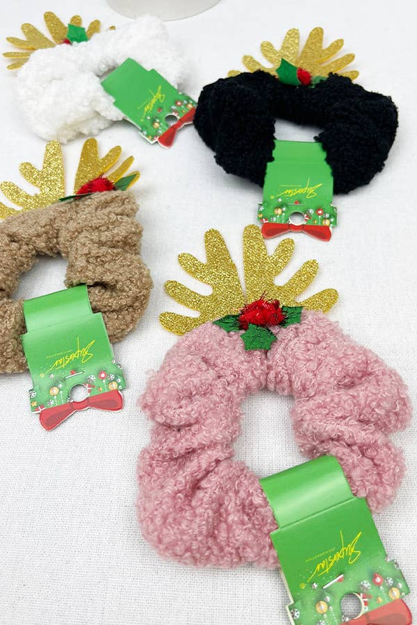 Glitter Antlers Fluffy Scrunchie Hair Tie