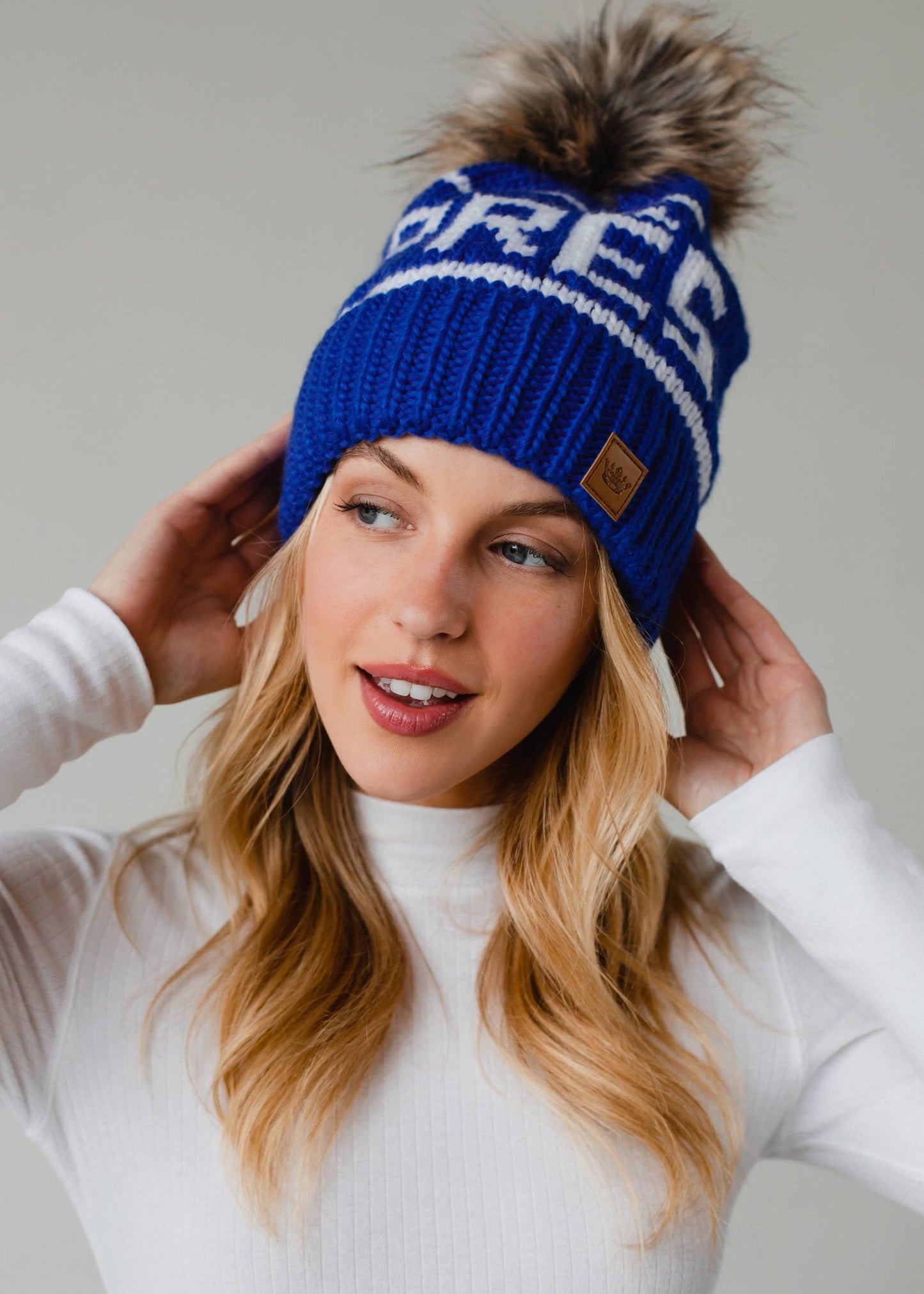 Blue & White Après Pom Hat