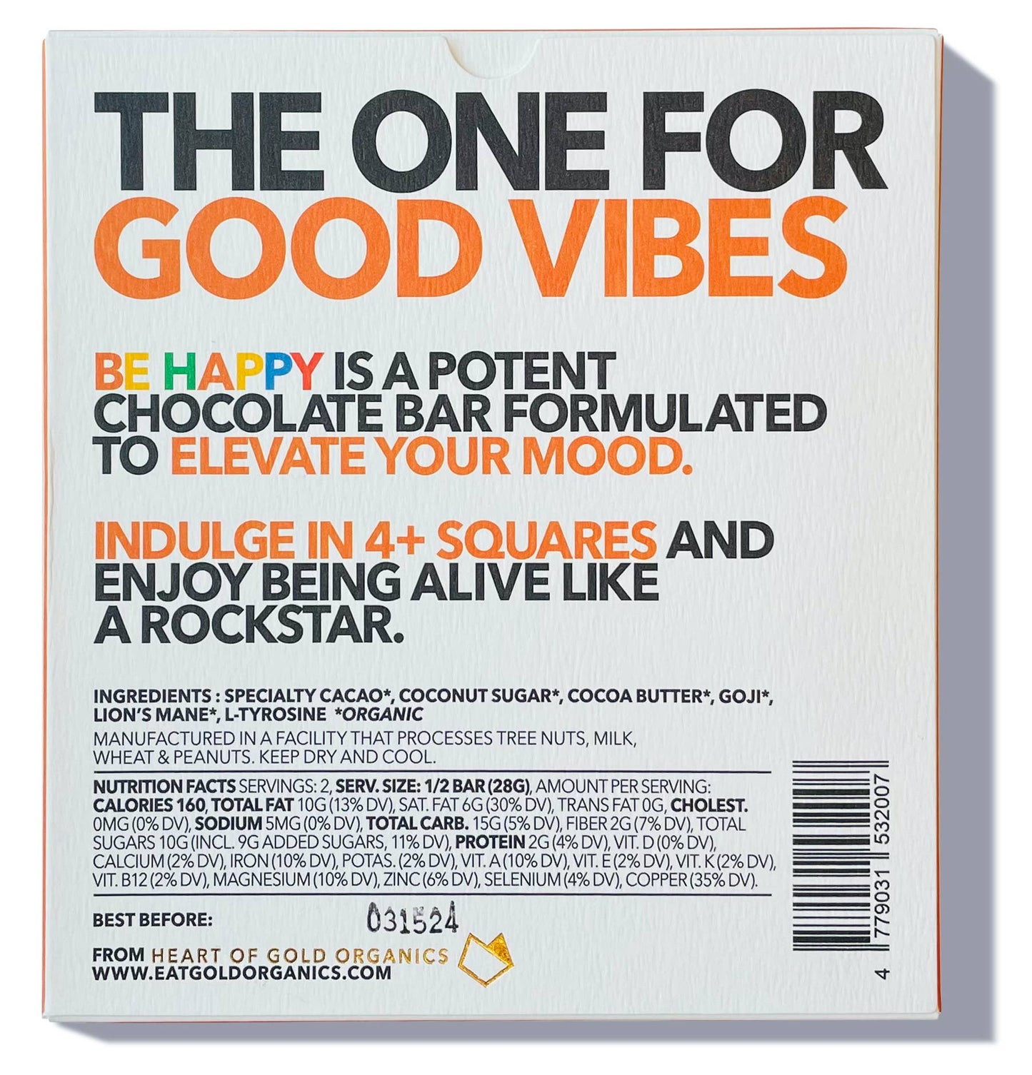 BE HAPPY a Potent, Functional & Delicious Chocolate Bar