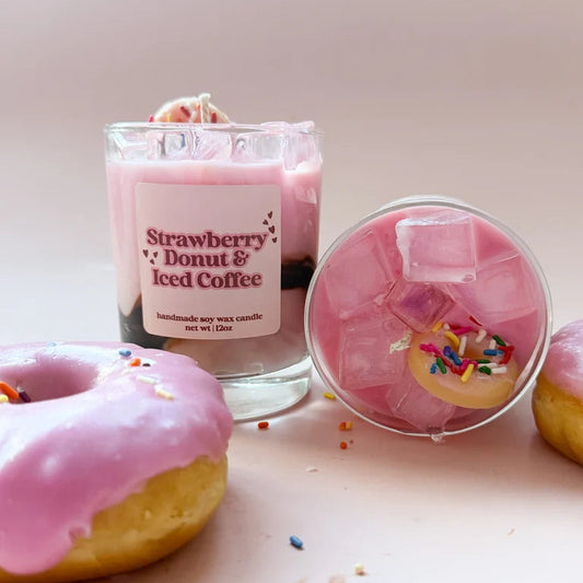 Strawberry Donut & Iced Coffee Handmade Soy Candle 12oz