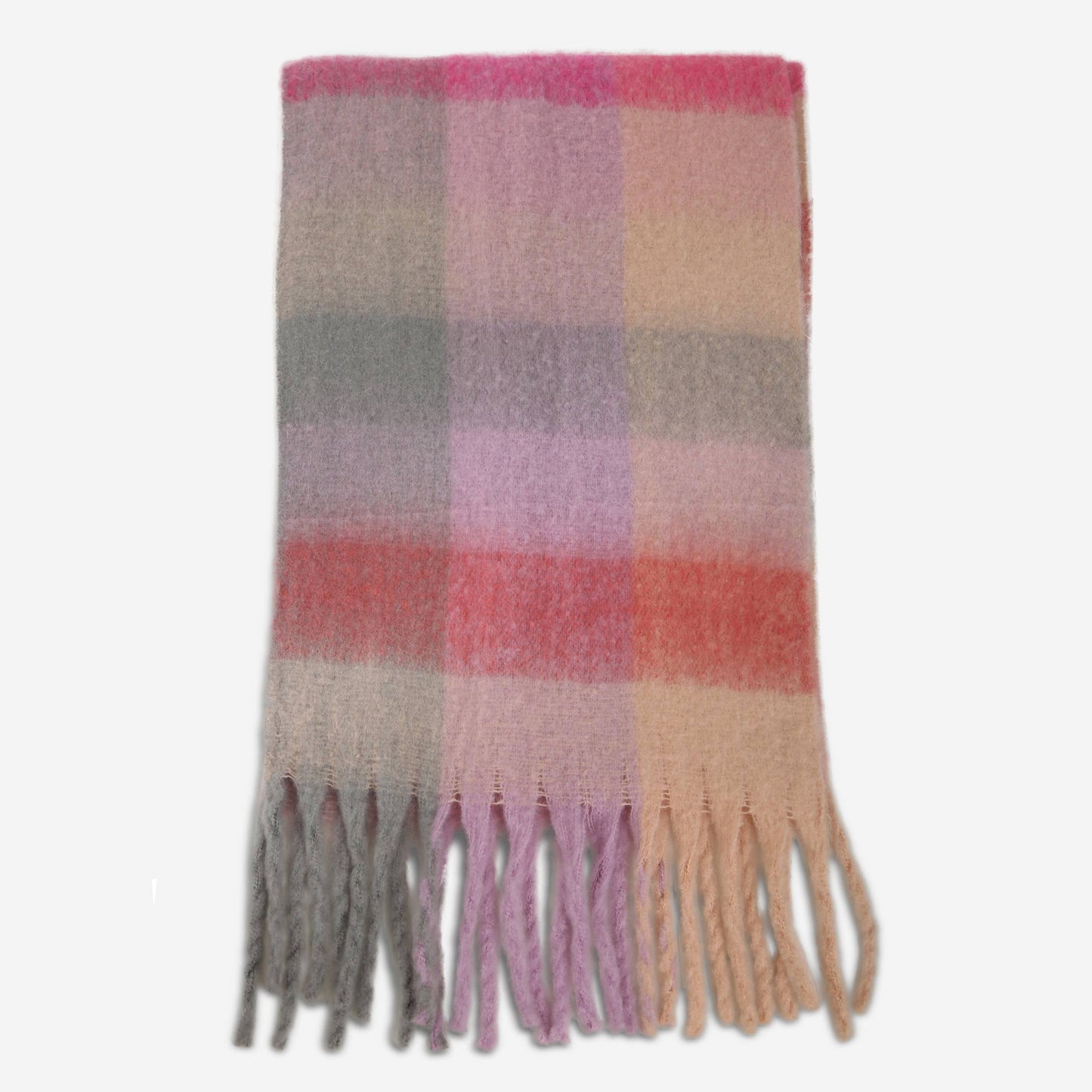 Plaid Pattern Fringe Oblong Winter Scarf