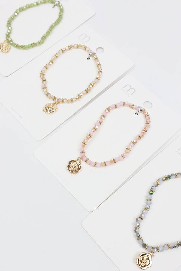 Rose Charm Crystal Bead Bracelet