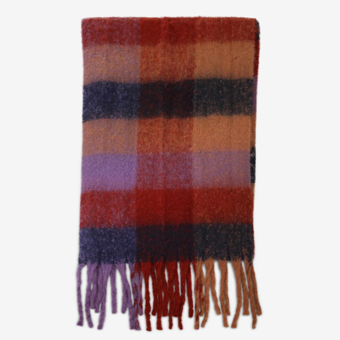Plaid Pattern Fringe Oblong Winter Scarf