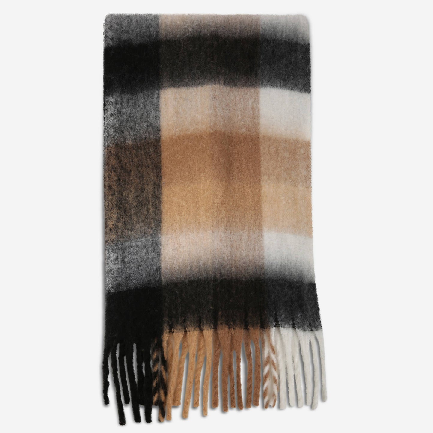Plaid Pattern Fringe Oblong Winter Scarf
