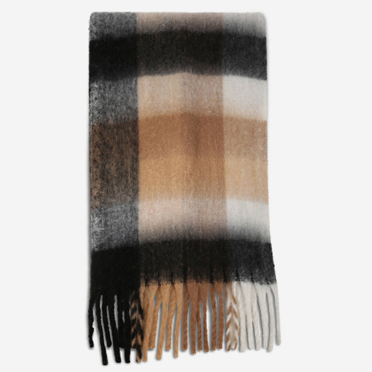Plaid Pattern Fringe Oblong Winter Scarf