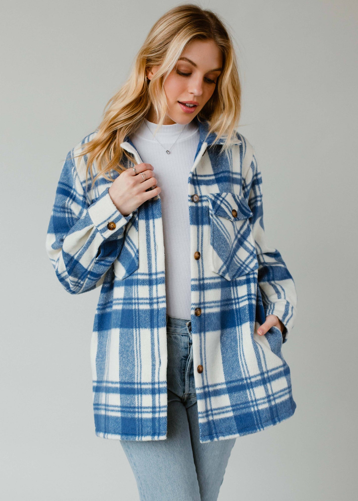 Royal Blue & Cream Plaid Shacket