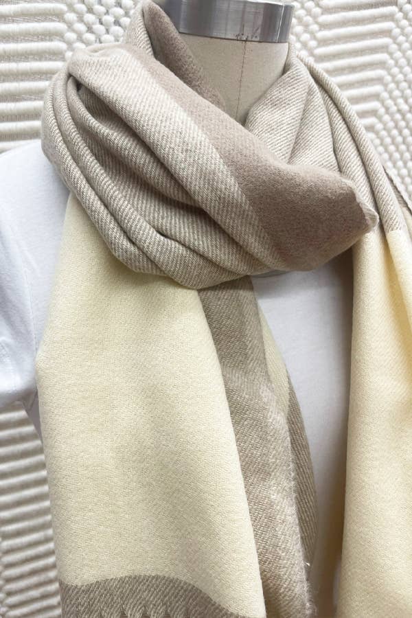 Two Tone Plaid Cashmere Scarf With Tassel