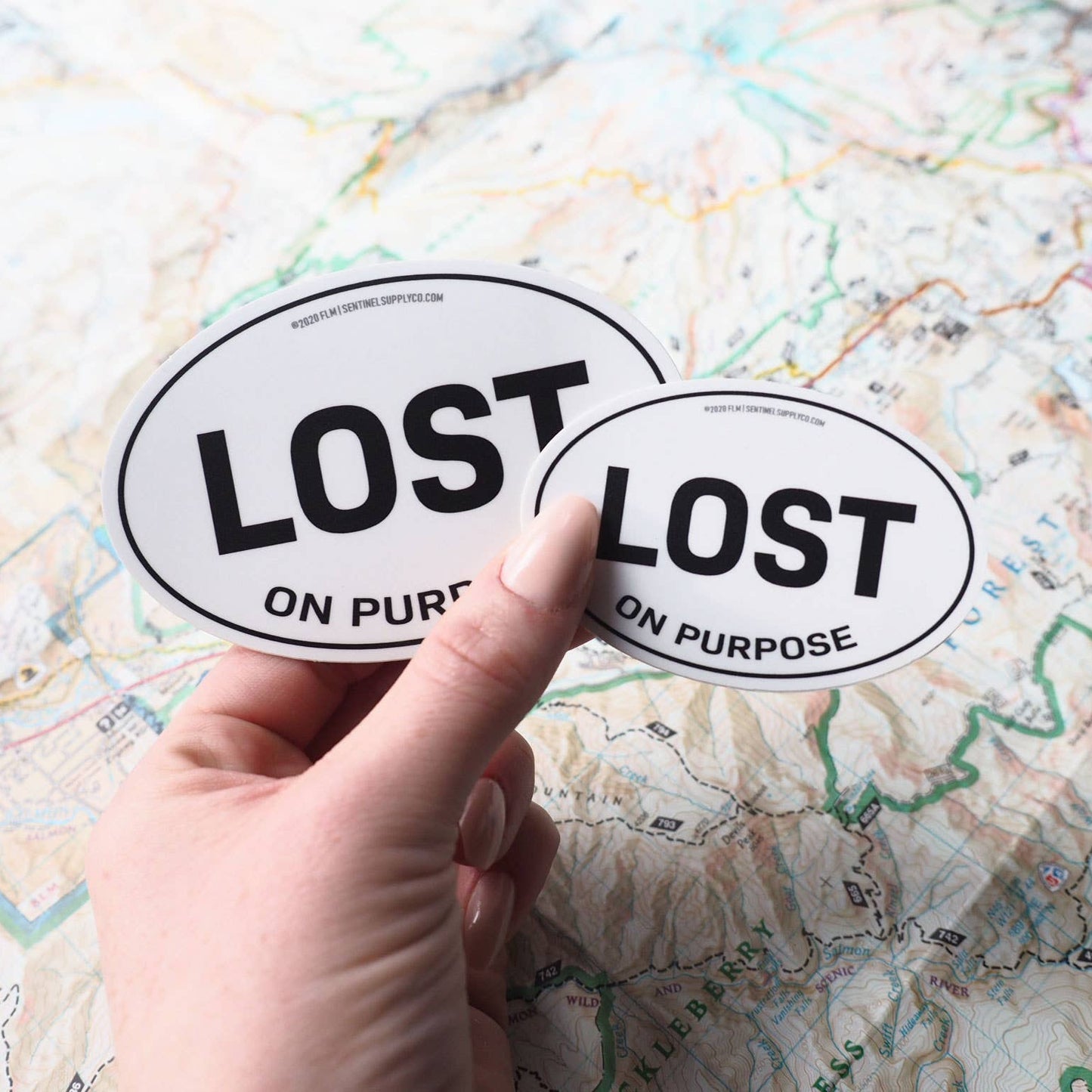 Lost on Purpose Oval Bumper Sticker, Outdoor Adventure Decal