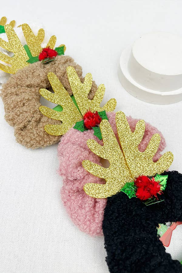 Glitter Antlers Fluffy Scrunchie Hair Tie