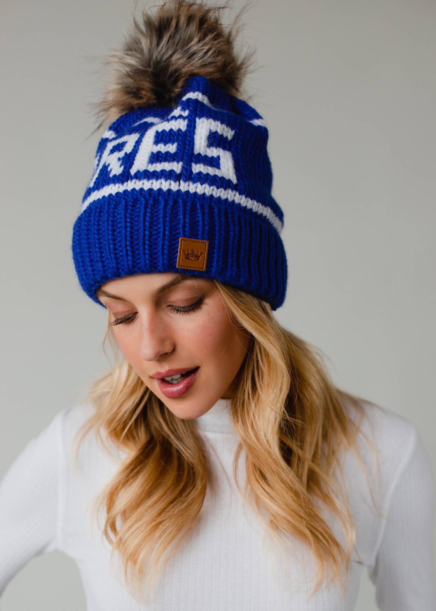 Blue & White Après Pom Hat