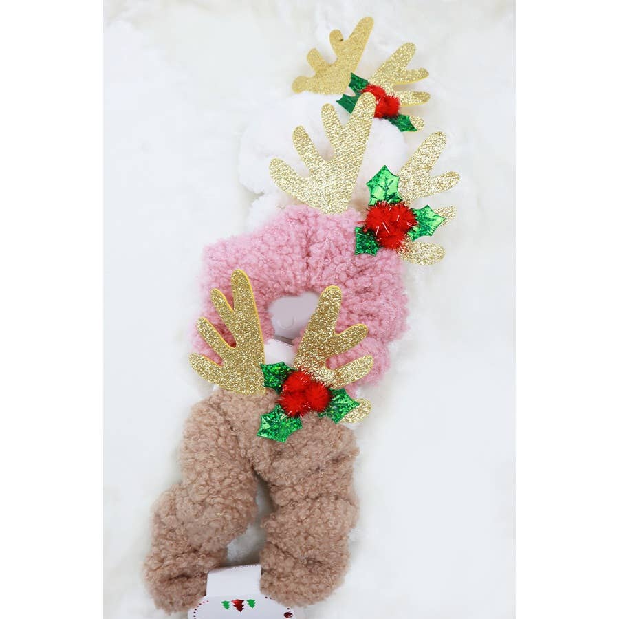 Glitter Antlers Fluffy Scrunchie Hair Tie