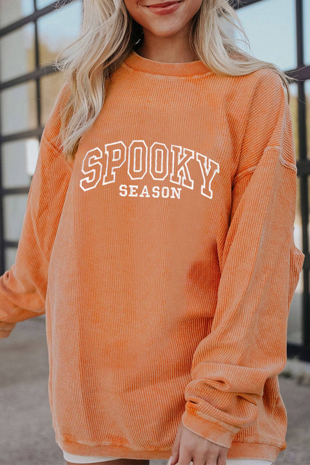 SPOOKY SEASON Embroidered Ribbed Sweatshirt