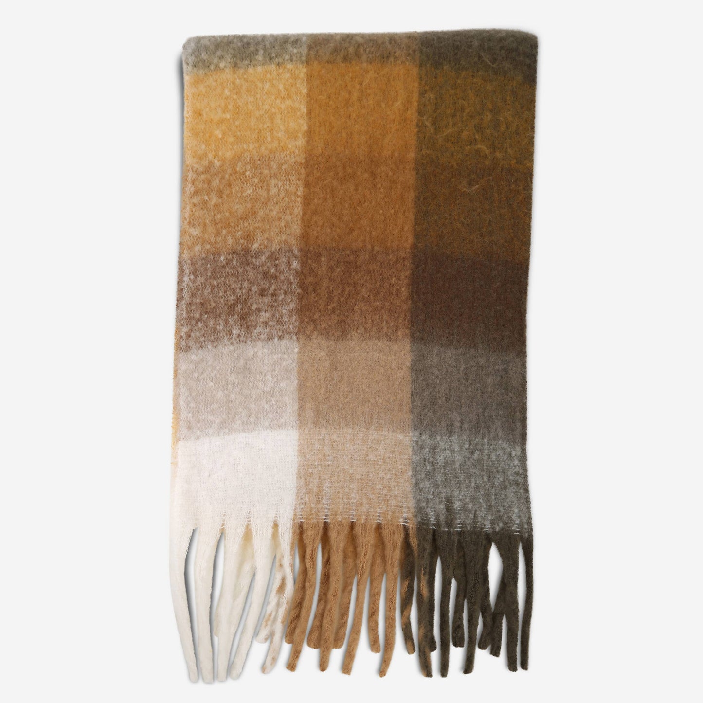 Plaid Pattern Fringe Oblong Winter Scarf