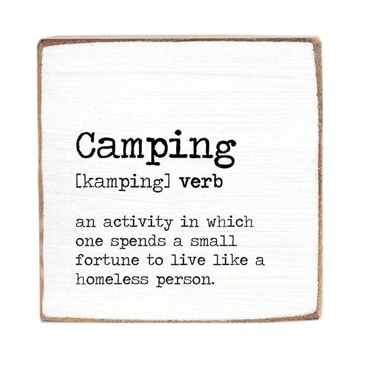 Camping Definition - Square Wood Block Sign