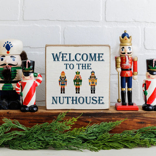 Welcome to the Nuthouse Square Wood Block
