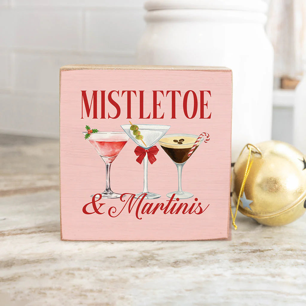 Mistletoe & Martinis Square Wood Block