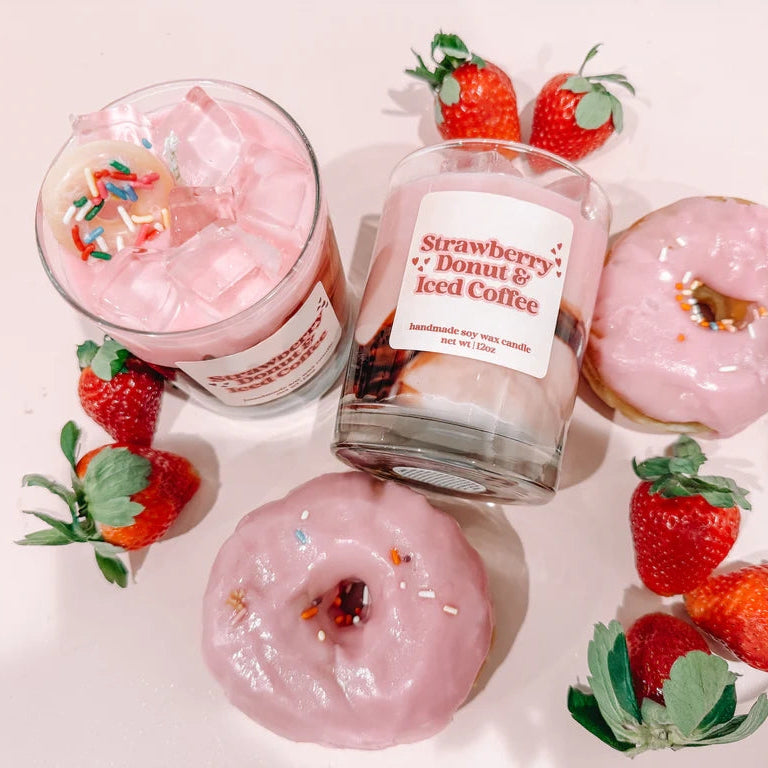 Strawberry Donut & Iced Coffee Handmade Soy Candle 12oz
