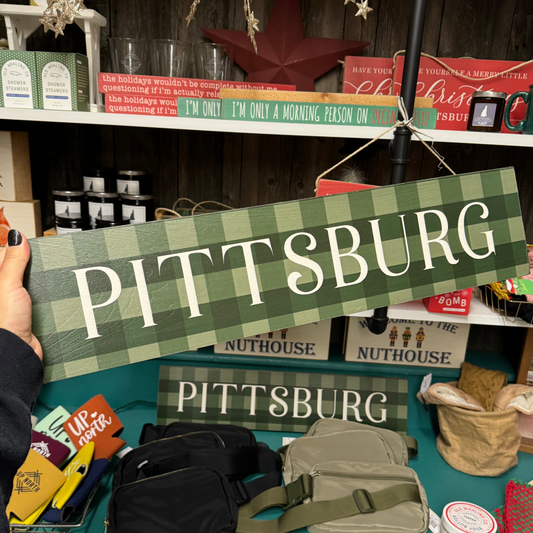 Green Plaid Pittsburg - Solid Wood Sign