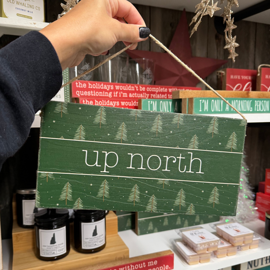 Up North Green Christmas Trees - Twine Hanging Sign