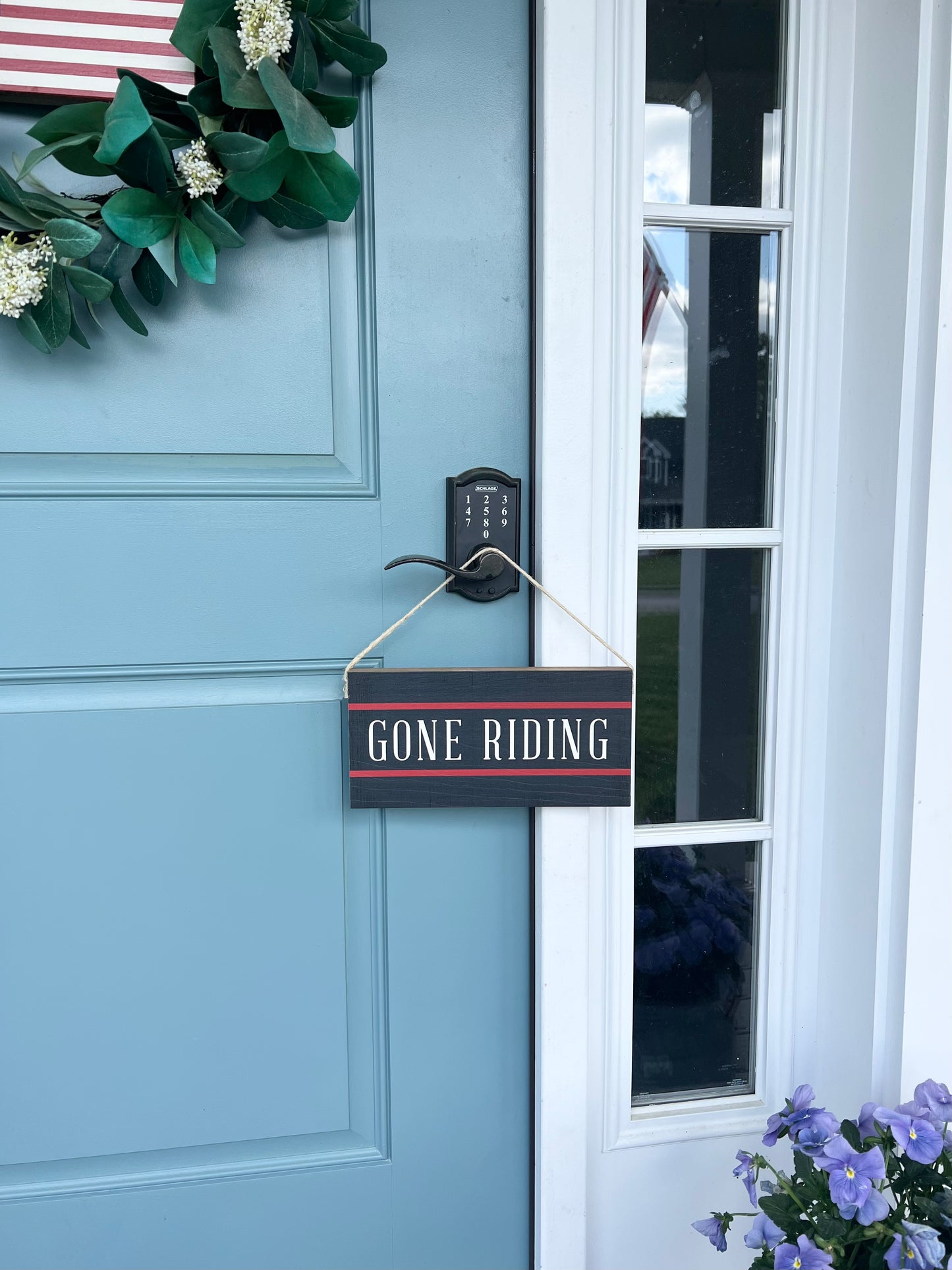 Gone Riding Twine Hanging Sign
