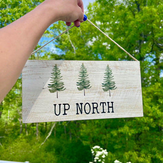 Up North Watercolor Trees Twine Hanging Sign
