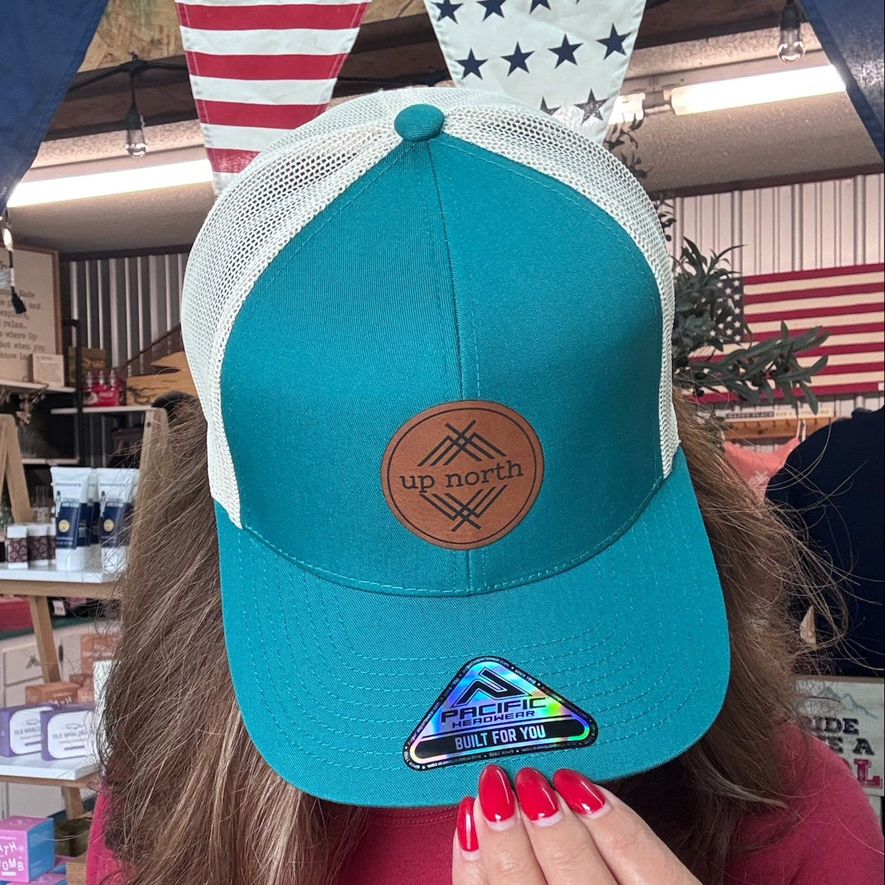 Up North Mesh Back Trucker Hat - Teal/Beige