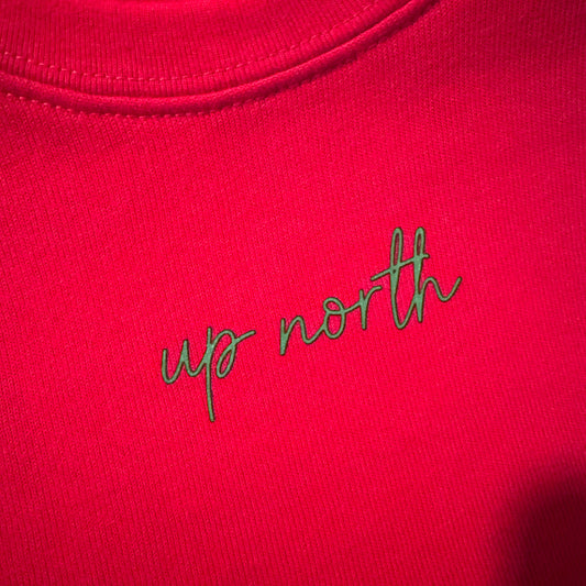 Up North Script - Red Ultra Soft Fleece Crewneck