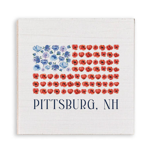 Watercolor American Poppy Flag - Wood Coaster