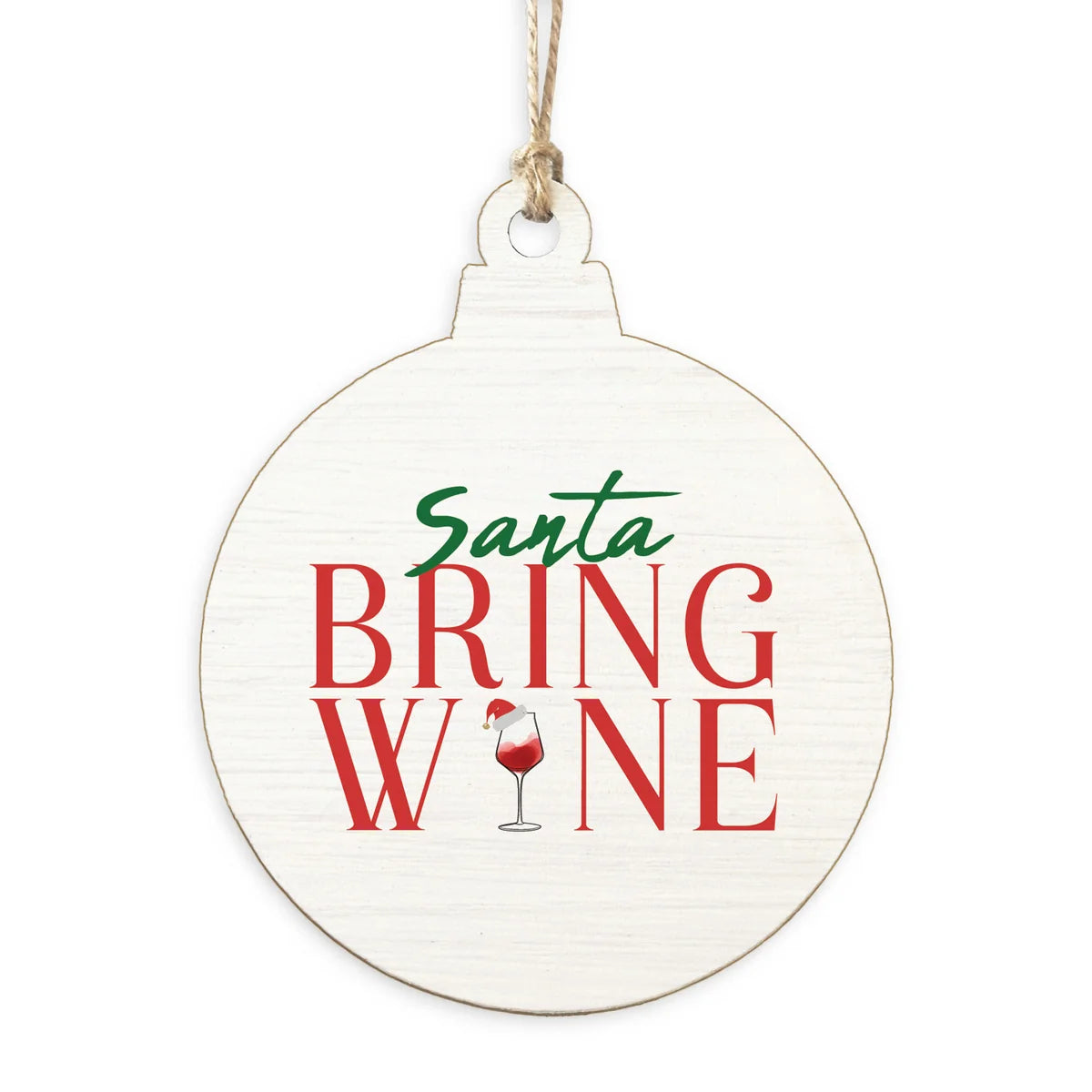 Santa Bring Wine Wooden Ornament