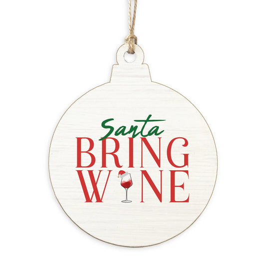 Santa Bring Wine Wooden Ornament