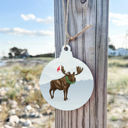 Santa Moose - Wood Ornament