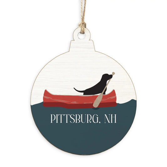 Pittsburg, NH Dog Canoe Wooden Ornament