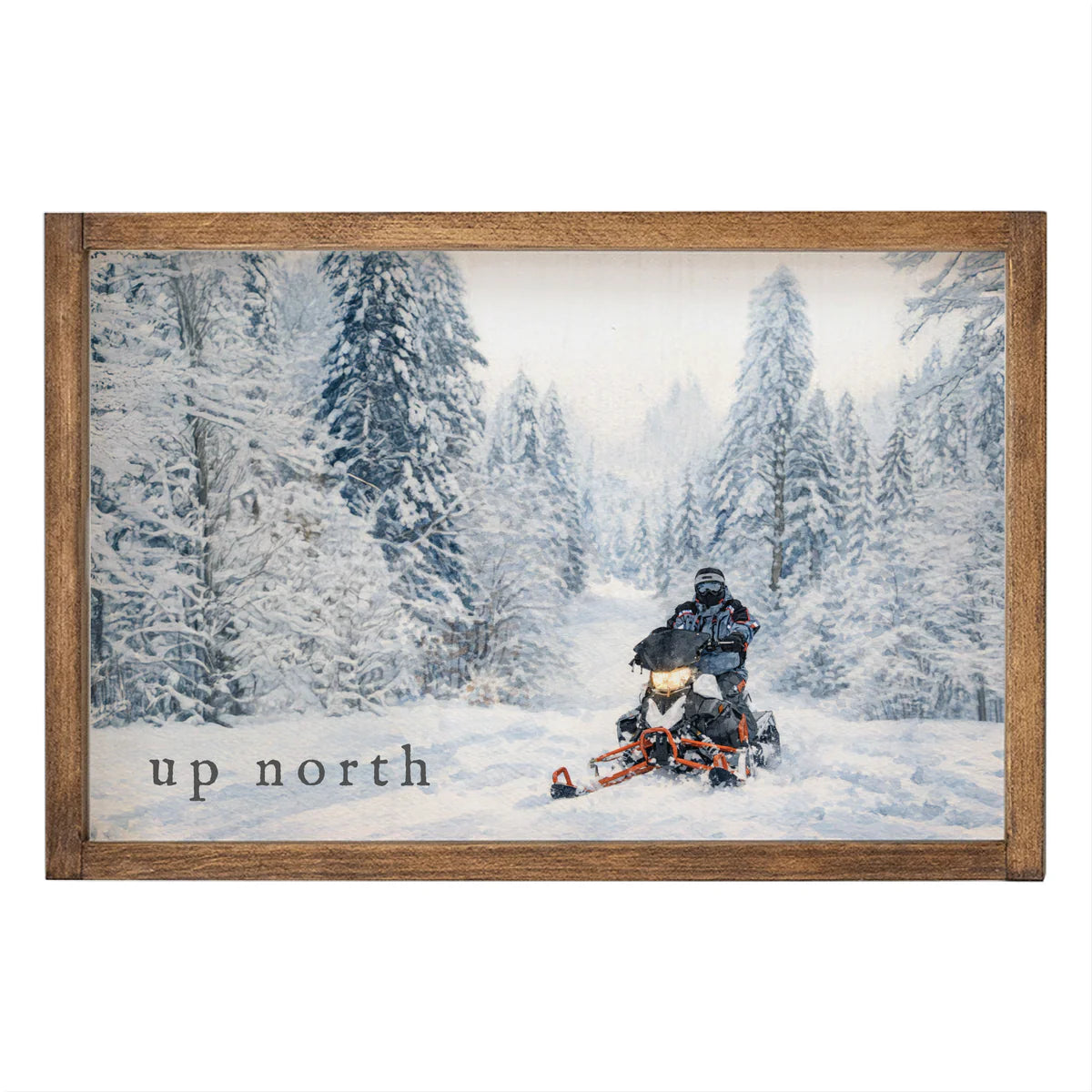 Snowmobile Winter Scene - 13" x 19" Wood Sign