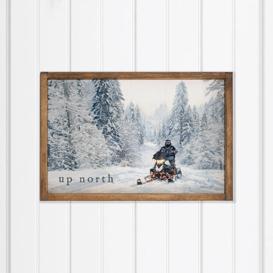 Snowmobile Winter Scene - 13" x 19" Wood Sign